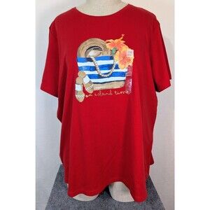Kim Rogers Perfectly Soft "On Island Time" Graphic Tee Size 3X Red NWT
